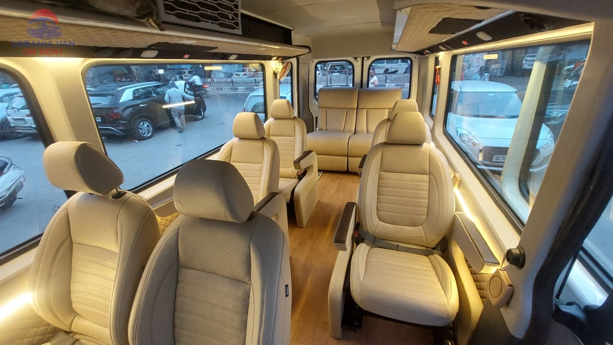 Luxury Force Urbania Van Interior with Premium Seating Luxury Force Urbania van interior featuring premium captain seats, spacious cabin, ambient lighting and comfortable travel experience