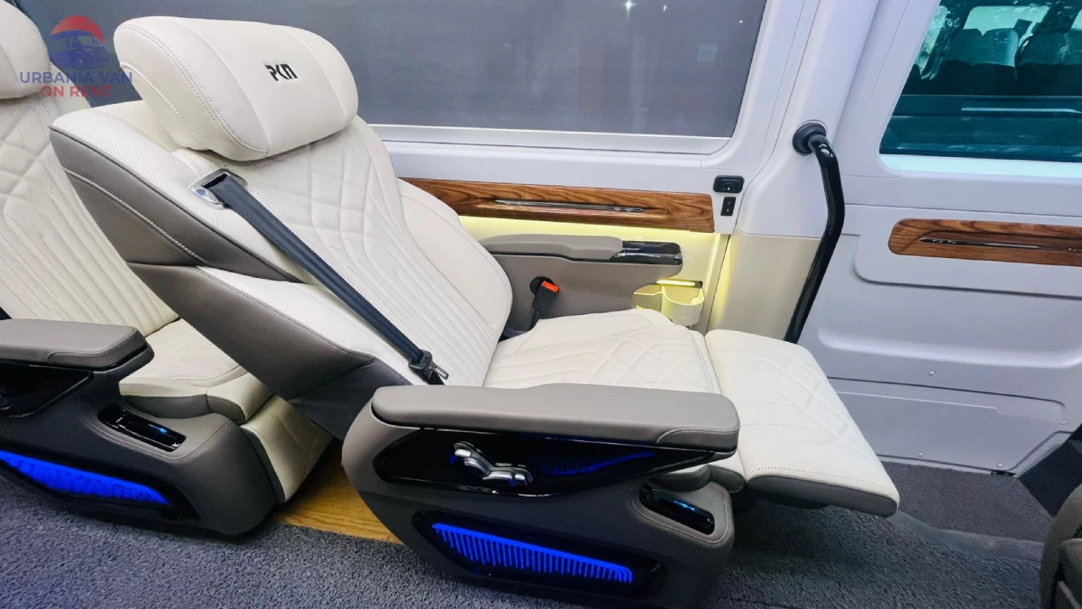 Luxury Urbania Reclining Captain Seat Luxury reclining captain seat inside Force Urbania van with adjustable leg rest and premium comfort features