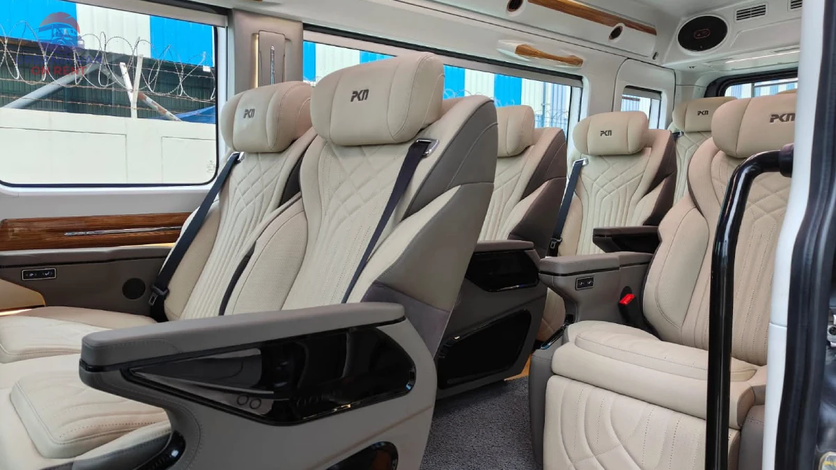Urbania Van Recliner Seat Layout Premium Urbania van cabin with luxury recliner seats, armrests, seat belts and executive travel amenities